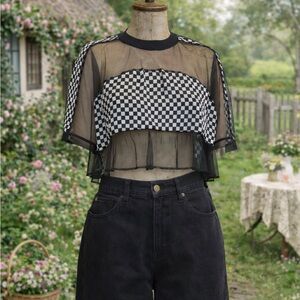 Rare! The Ragged Priest, Micro Mesh Panel & Checkered Blouse